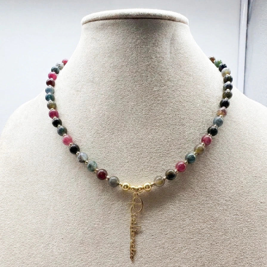 COLLAR DE AGATAS CON NOMBRE PERSONALIZADO