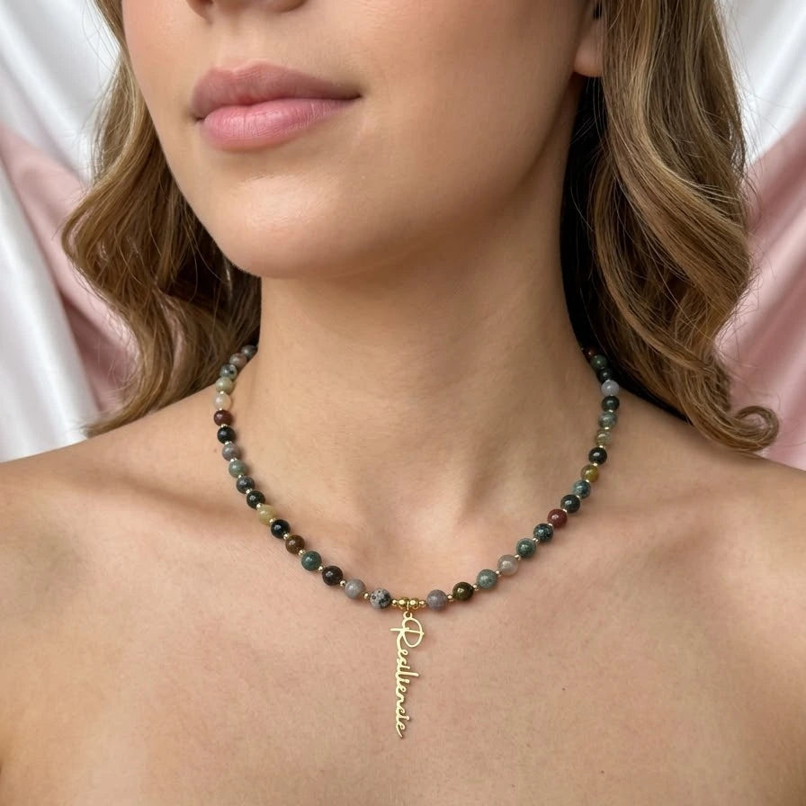 COLLAR DE AGATAS CON NOMBRE PERSONALIZADO