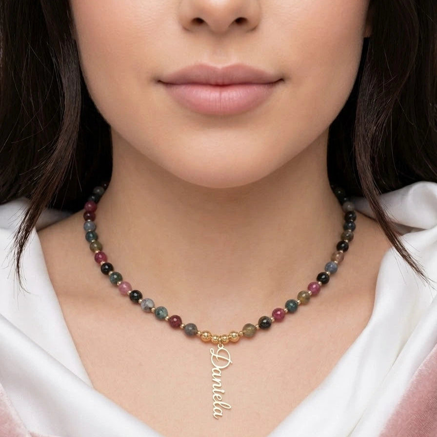 COLLAR DE AGATAS CON NOMBRE PERSONALIZADO