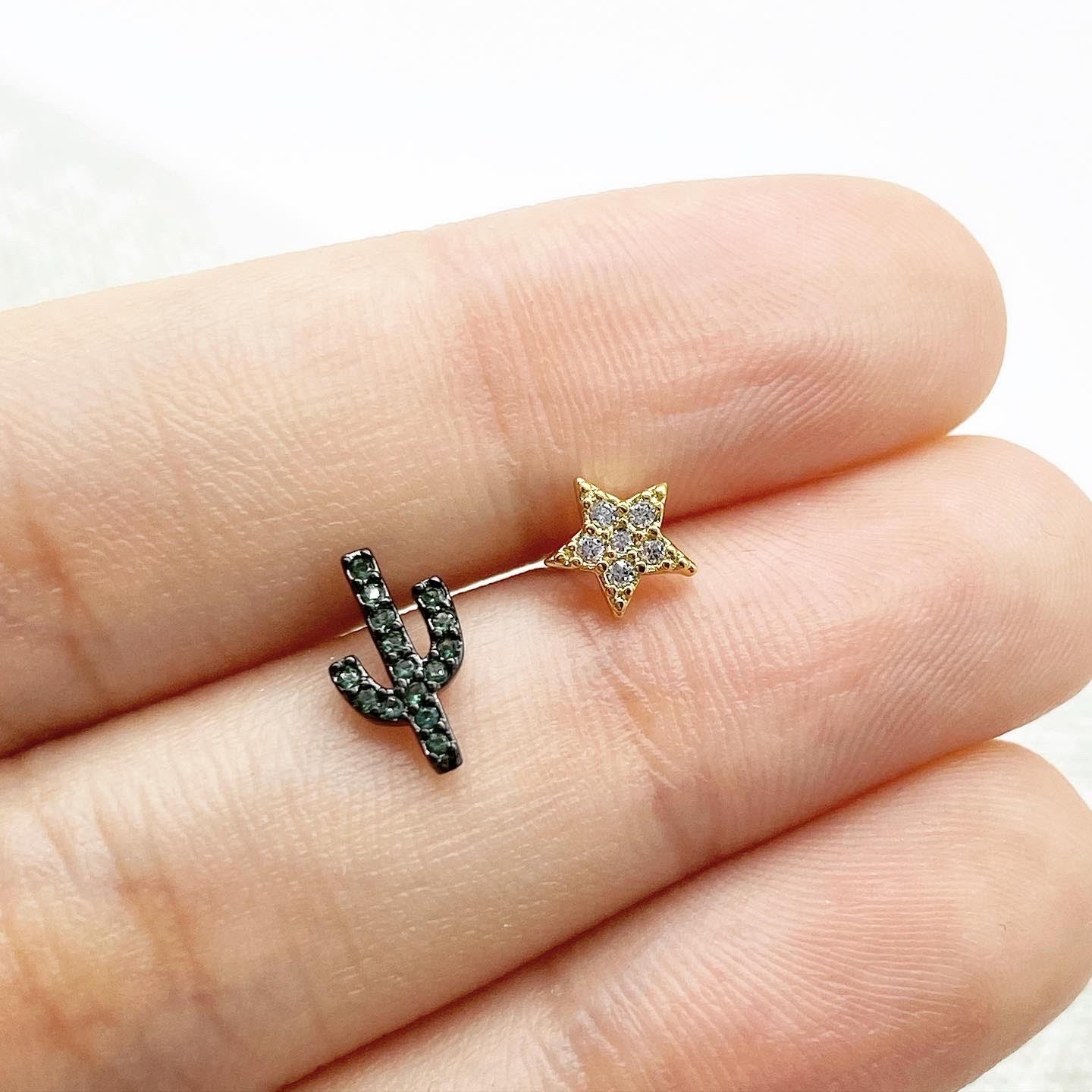 Aretes asimétricos cactus + estrella
