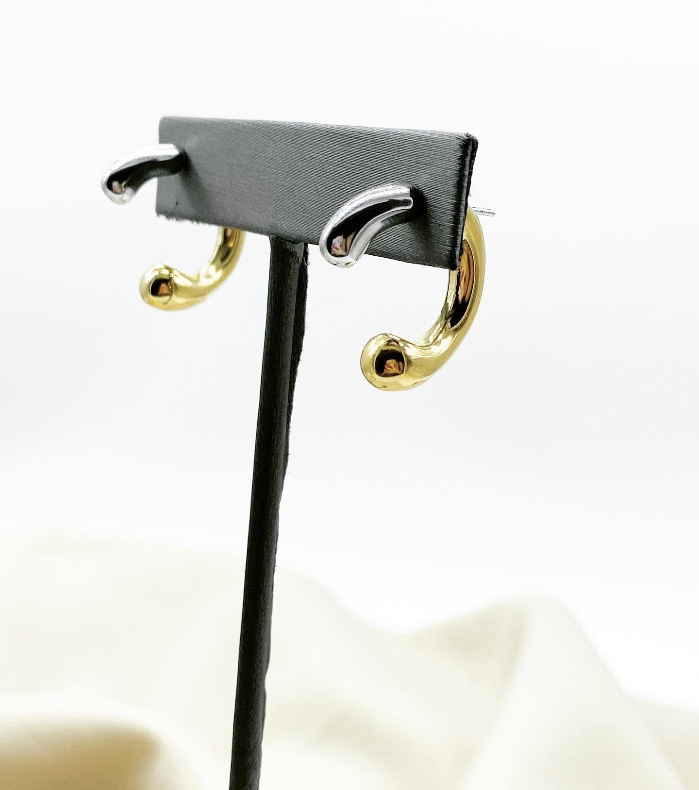 C shape silver & gold earrings