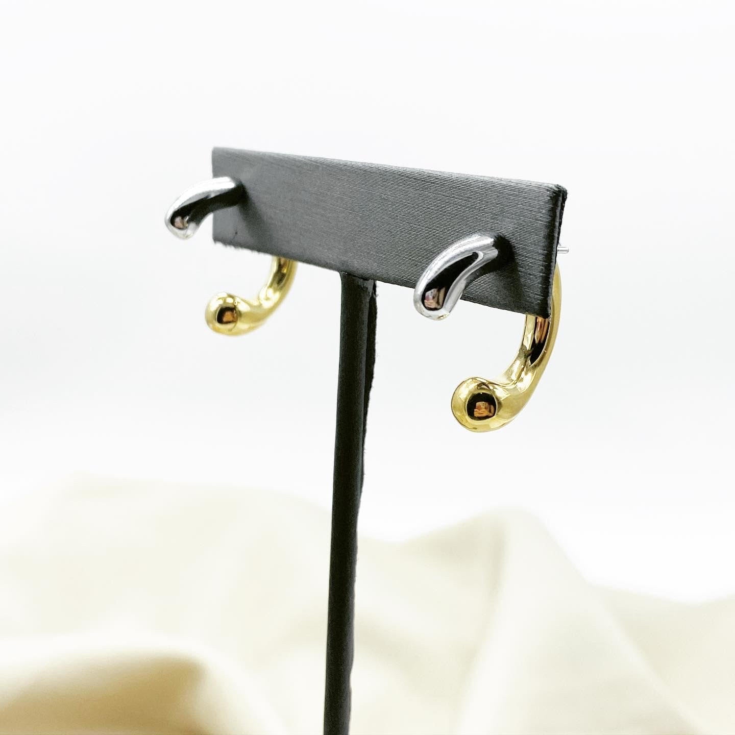 C shape silver & gold earrings