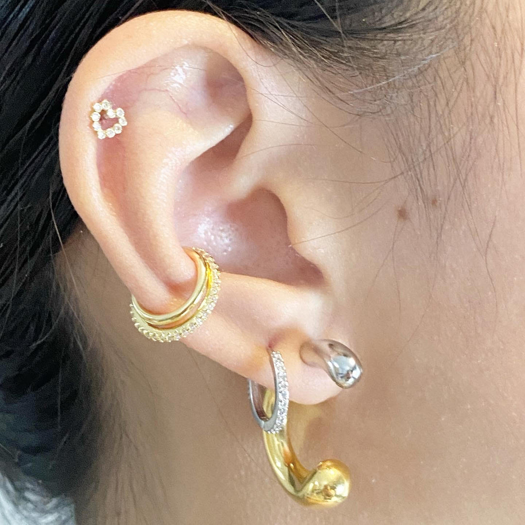 C shape silver & gold earrings