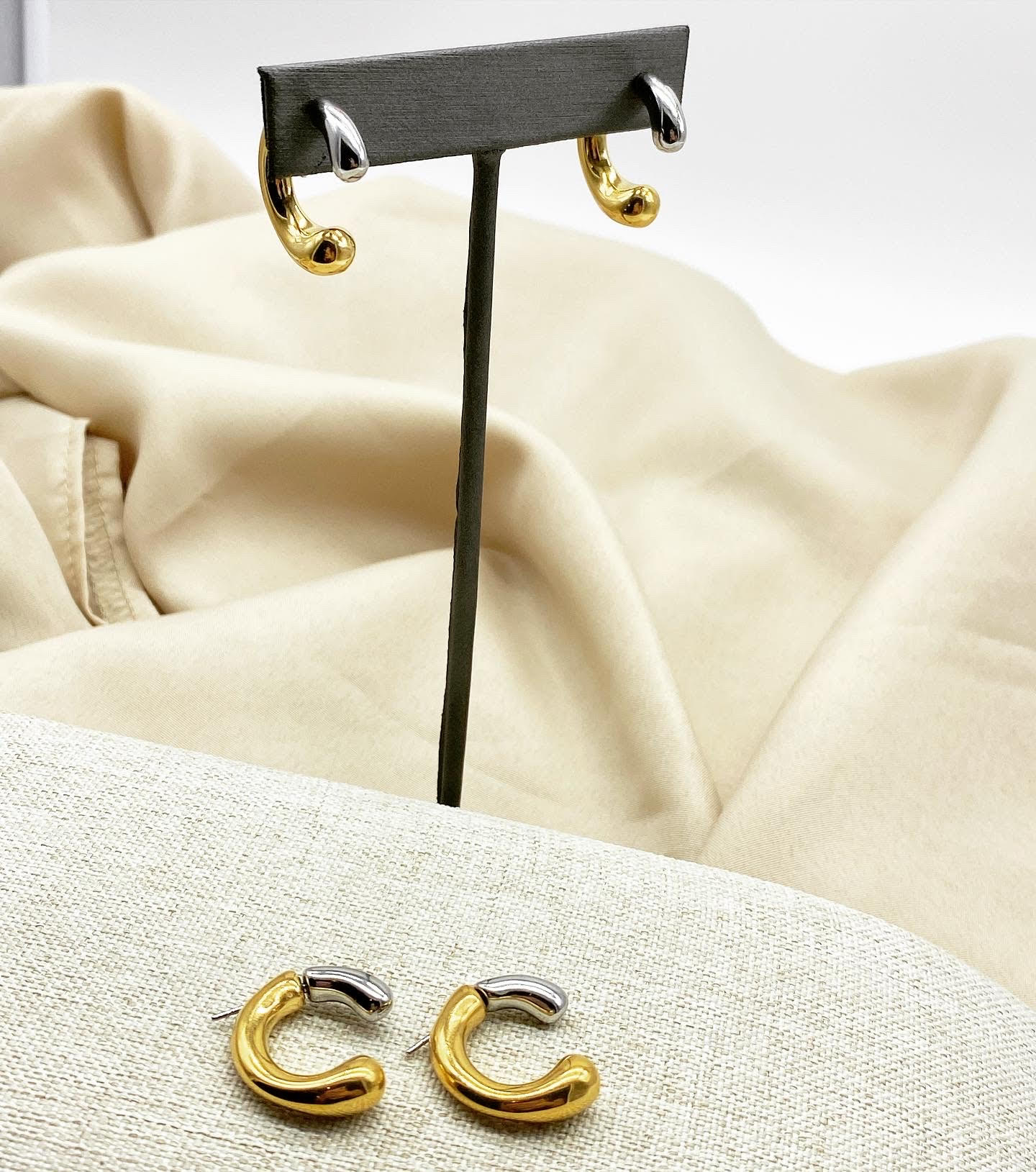 C shape silver & gold earrings