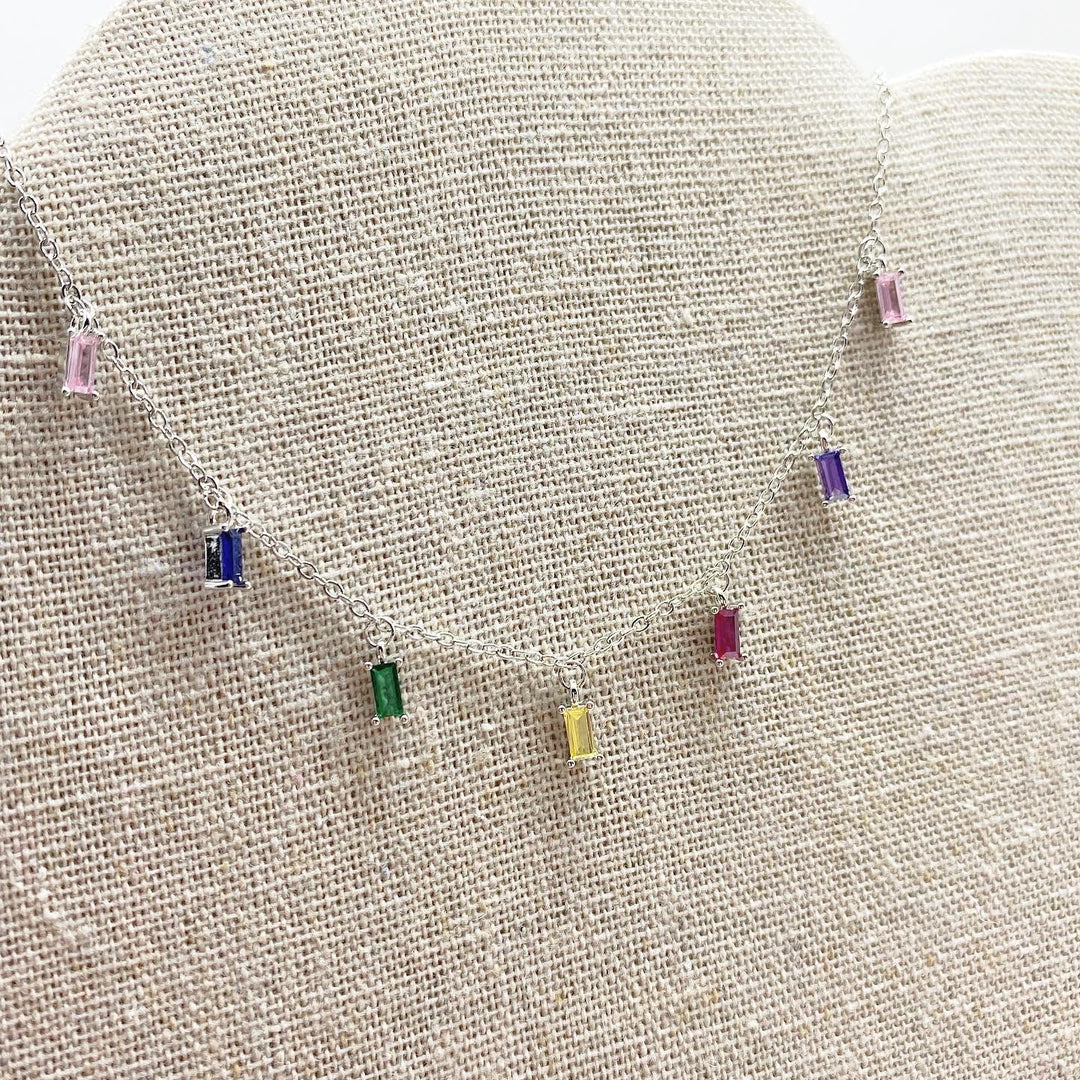 Rainbow baguette cut zirconia necklace